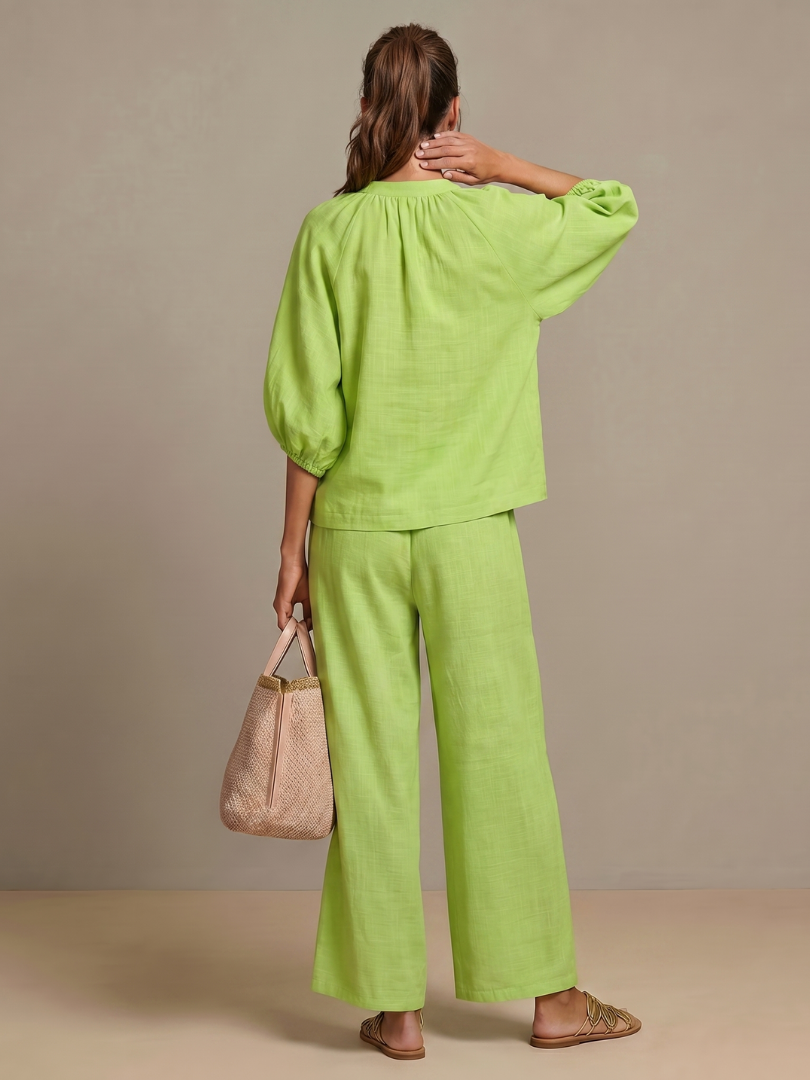 Natalia | Vetoketjullinen Paita ja Leveät Housut - Setti