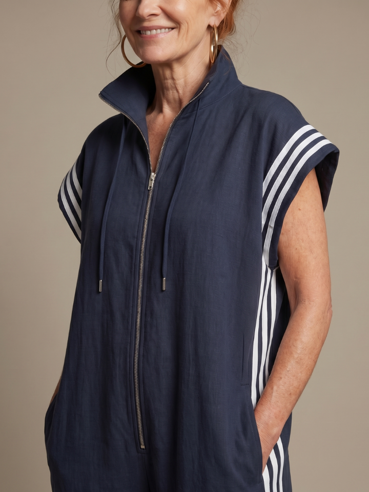 Lark | Raidallinen jumpsuit edestä vedettävällä vetoketjulla