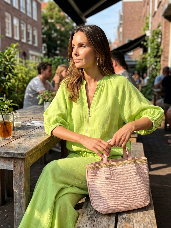 Natalia | Vetoketjullinen Paita ja Leveät Housut - Setti