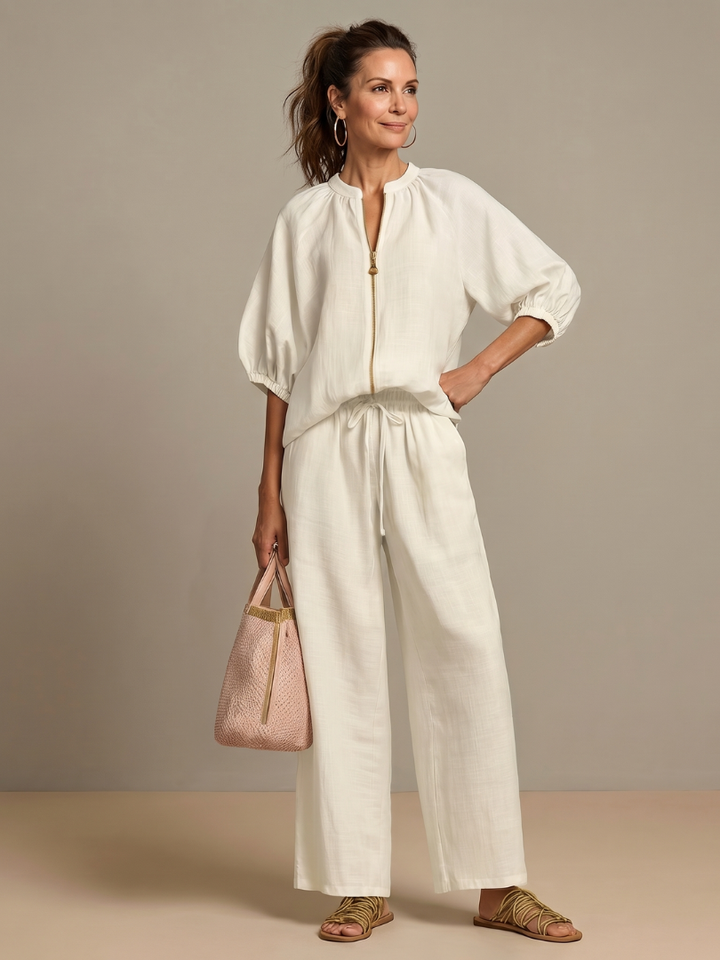Natalia | Vetoketjullinen Paita ja Leveät Housut - Setti