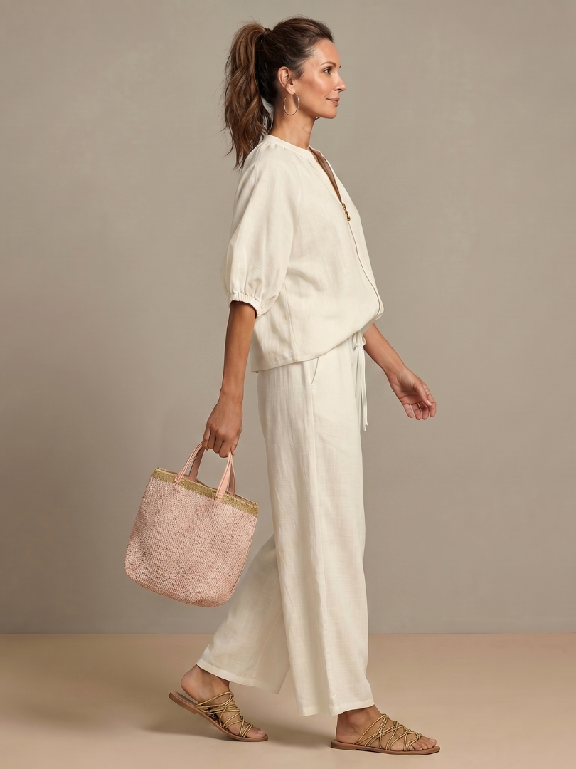 Natalia | Vetoketjullinen Paita ja Leveät Housut - Setti