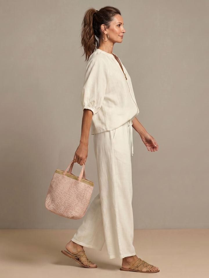 Natalia | Vetoketjullinen Paita ja Leveät Housut - Setti