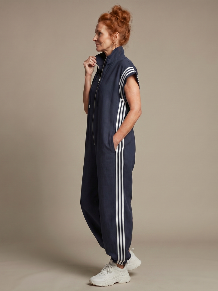 Lark | Raidallinen jumpsuit edestä vedettävällä vetoketjulla