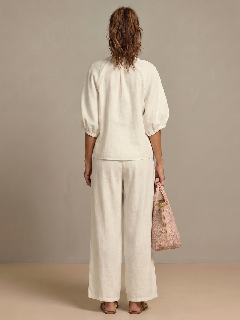 Natalia | Vetoketjullinen Paita ja Leveät Housut - Setti