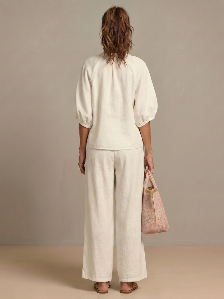 Natalia | Vetoketjullinen Paita ja Leveät Housut - Setti