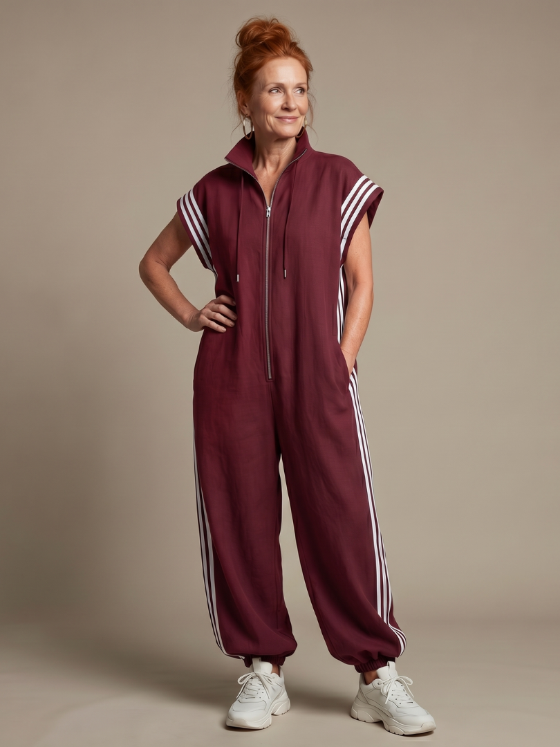Lark | Raidallinen jumpsuit edestä vedettävällä vetoketjulla