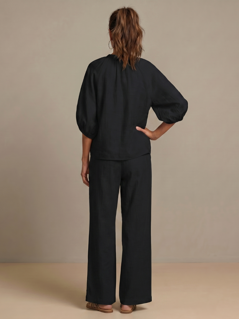 Natalia | Vetoketjullinen Paita ja Leveät Housut - Setti