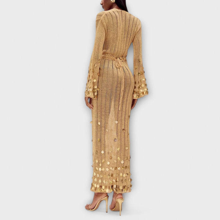 Kultainen Kierretty Maxi Mekko Dollylta