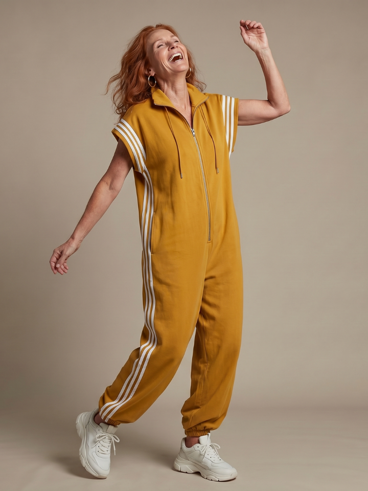 Lark | Raidallinen jumpsuit edestä vedettävällä vetoketjulla